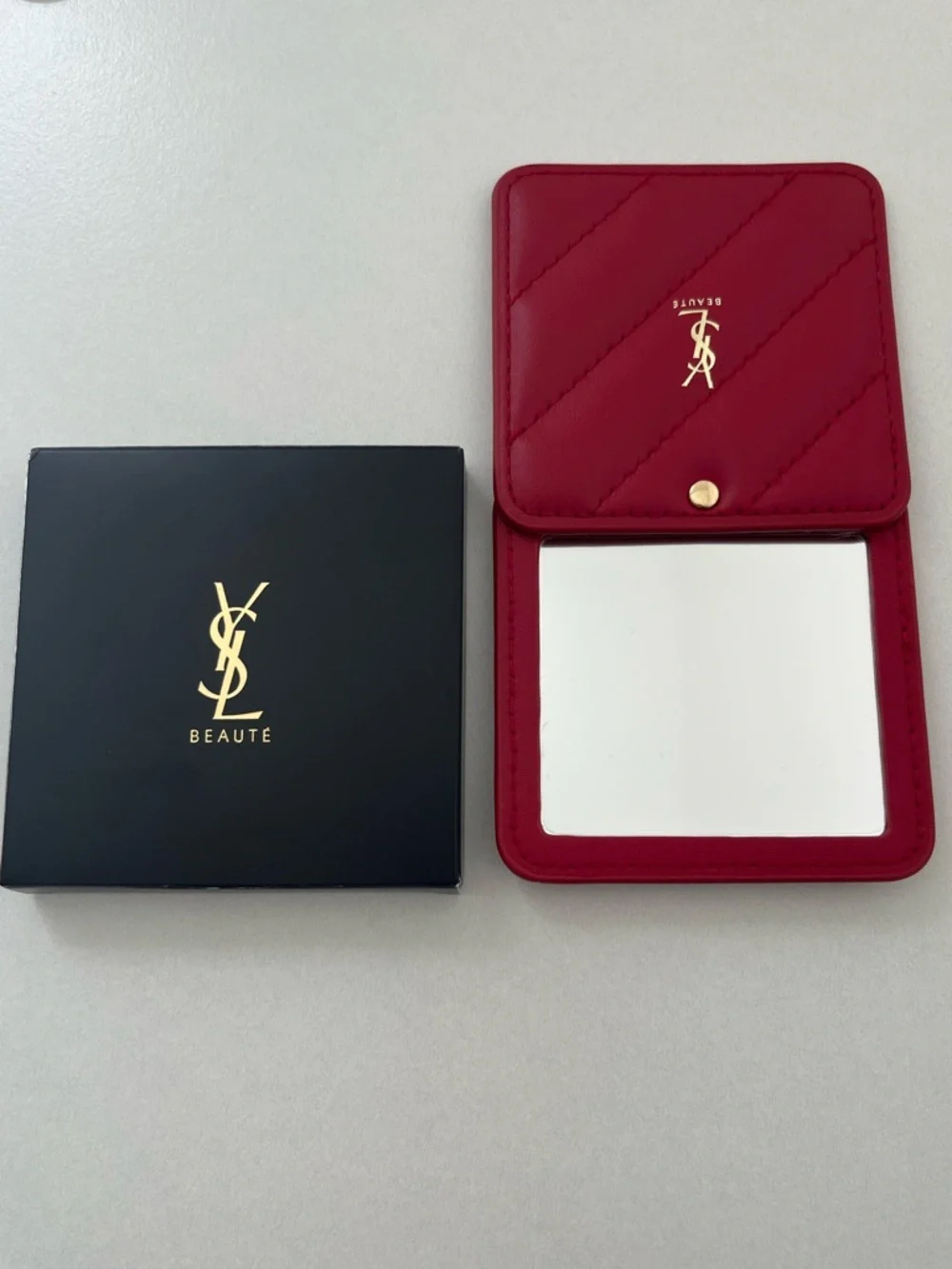 Yves Saint Laurent Rouge Red Quilted Compact Makeup Mirror with Gold Logo